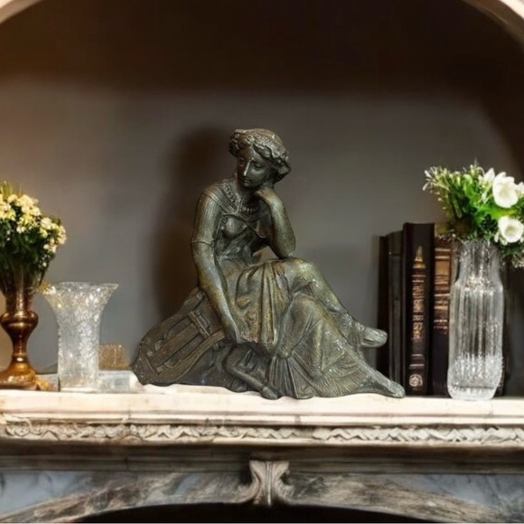 1880s Victorian Art Nouveau Sculpture of Muse with Harp - Picture 9 of 9